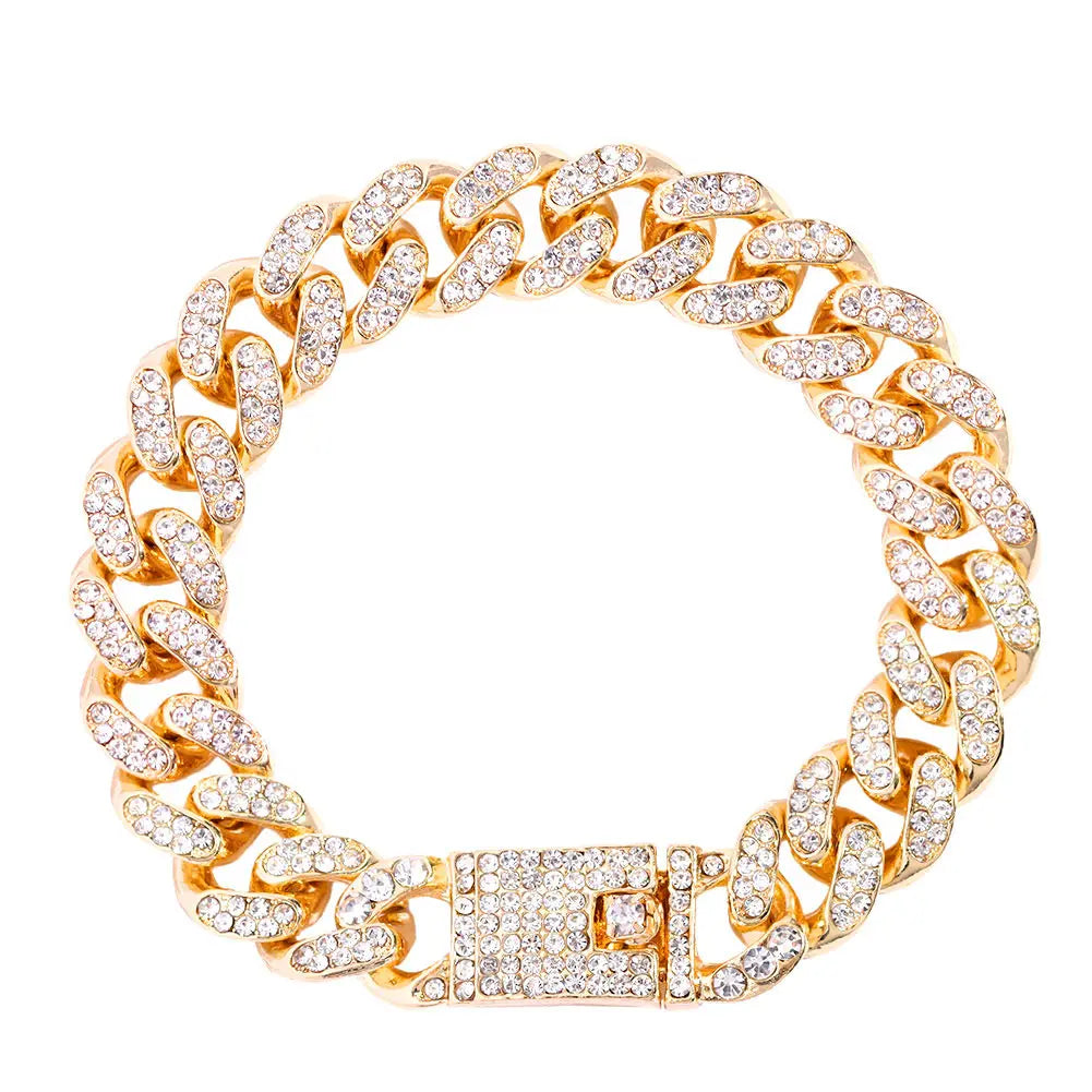 Hip Hop Cuban Link Bracelet for Men Women, Iced Out Rhinestone Gold Silver Color Miami Chain, Unisex Bling Jewelry Gift