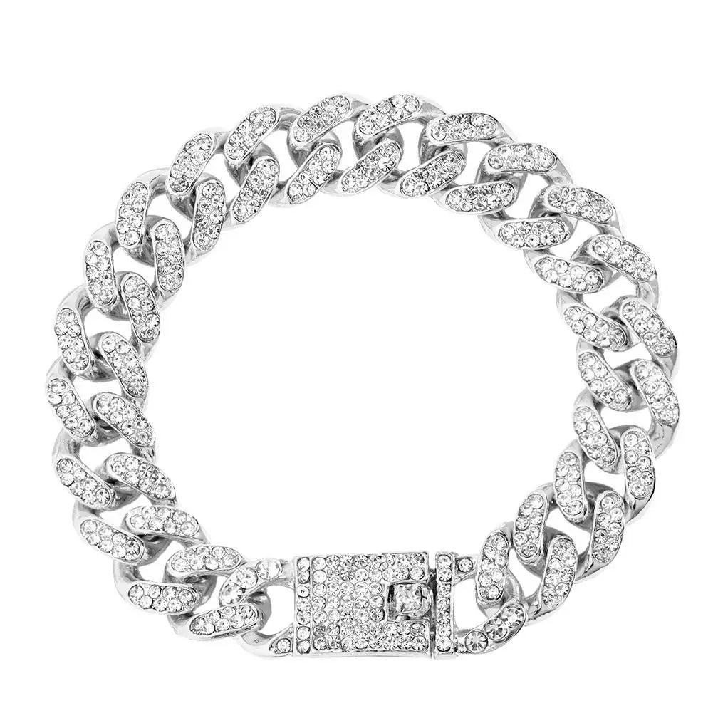 Hip Hop Cuban Link Bracelet for Men Women, Iced Out Rhinestone Gold Silver Color Miami Chain, Unisex Bling Jewelry Gift