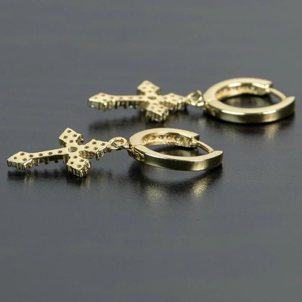 Unisex Stylish Cross Drop Hoop Earrings