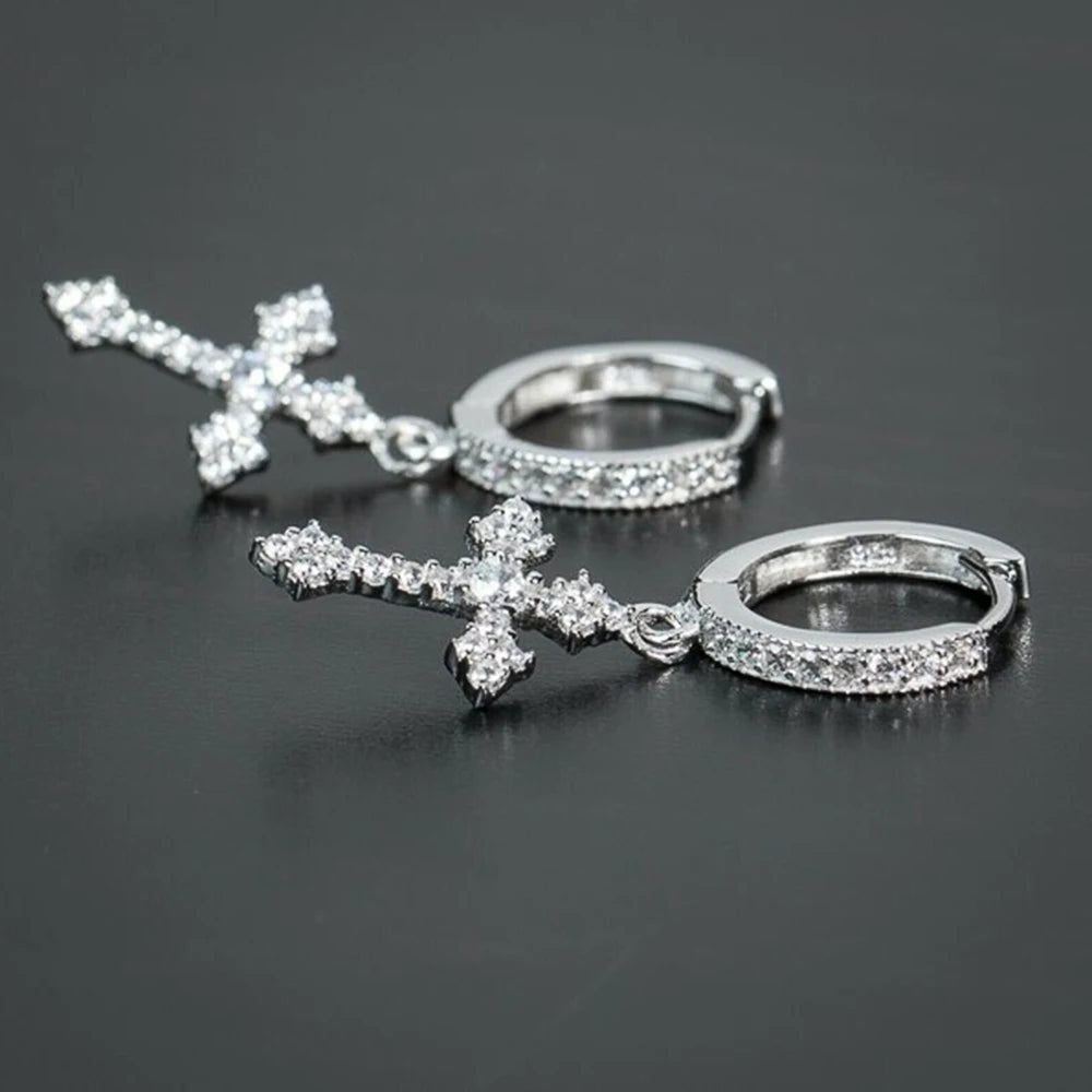 Unisex Stylish Cross Drop Hoop Earrings