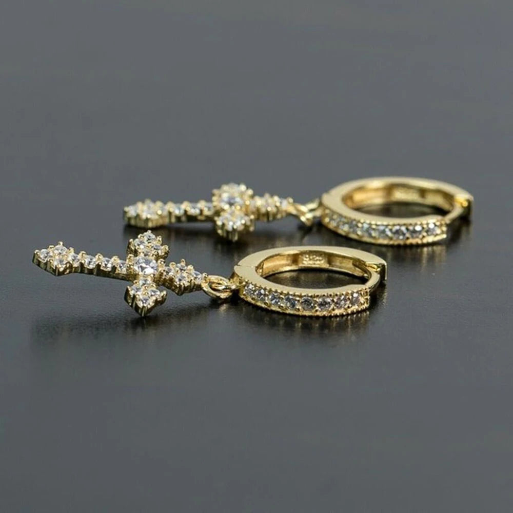Unisex Stylish Cross Drop Hoop Earrings