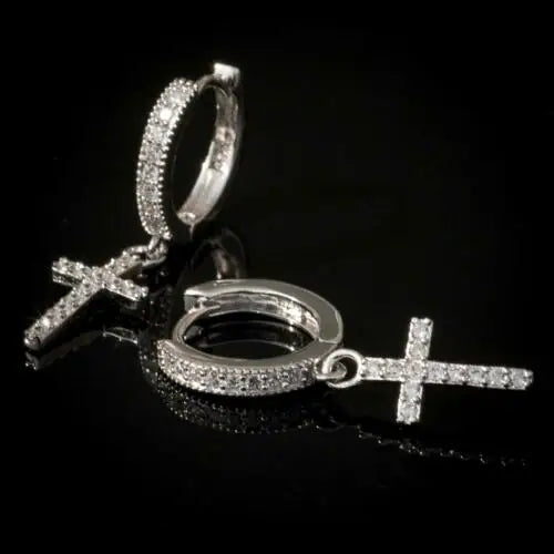 Unisex Stylish Cross Drop Hoop Earrings