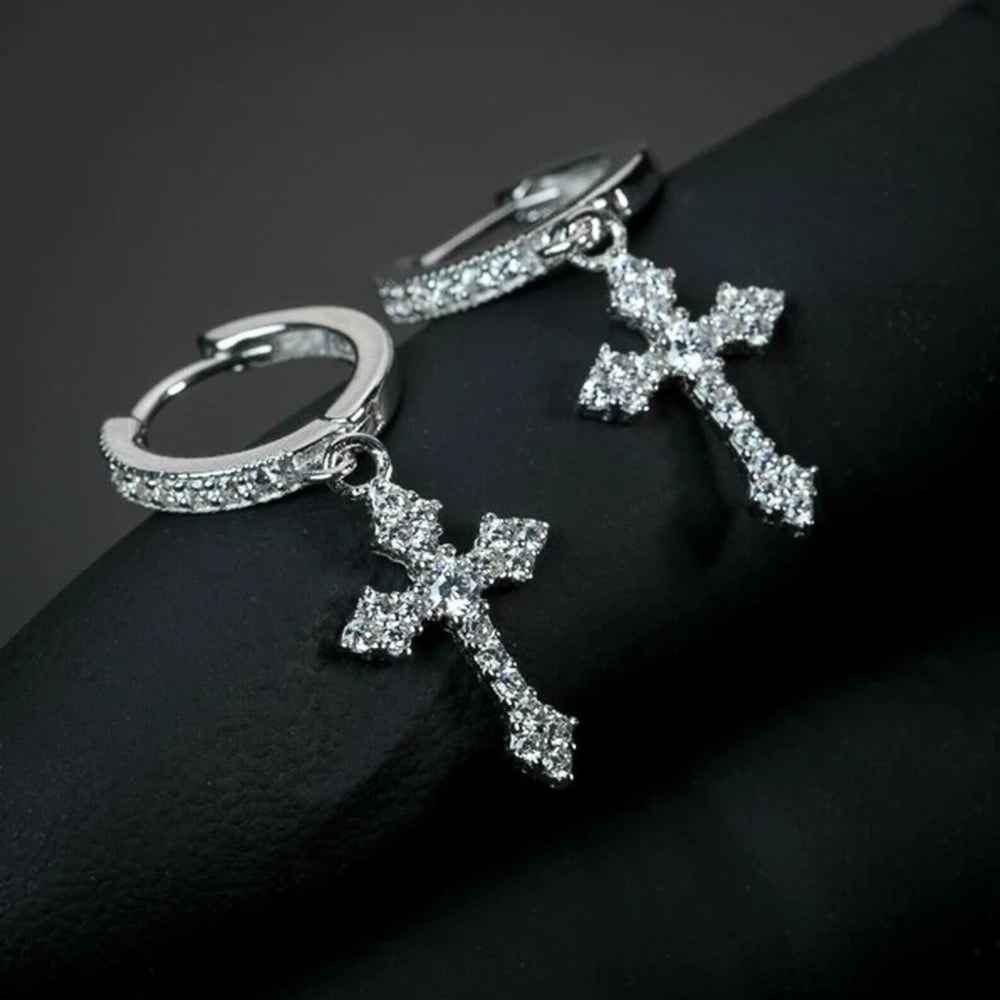 Unisex Stylish Cross Drop Hoop Earrings