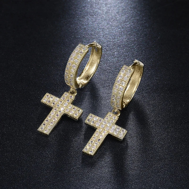 Unisex Stylish Cross Drop Hoop Earrings