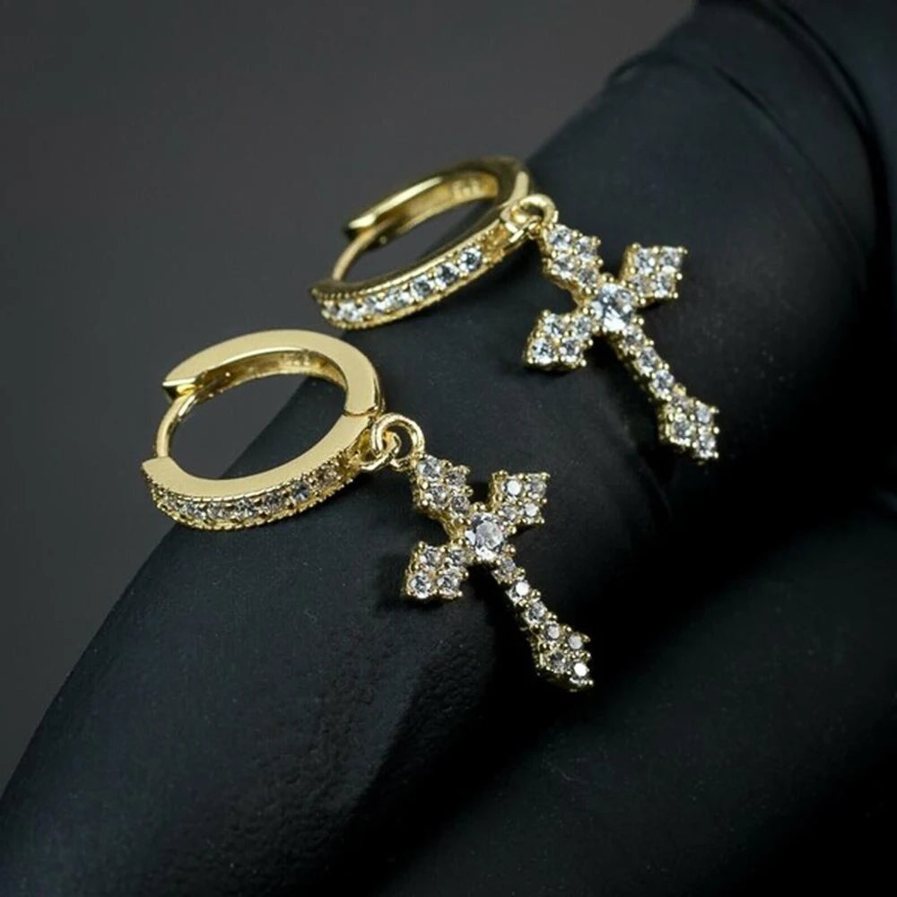 Unisex Stylish Cross Drop Hoop Earrings