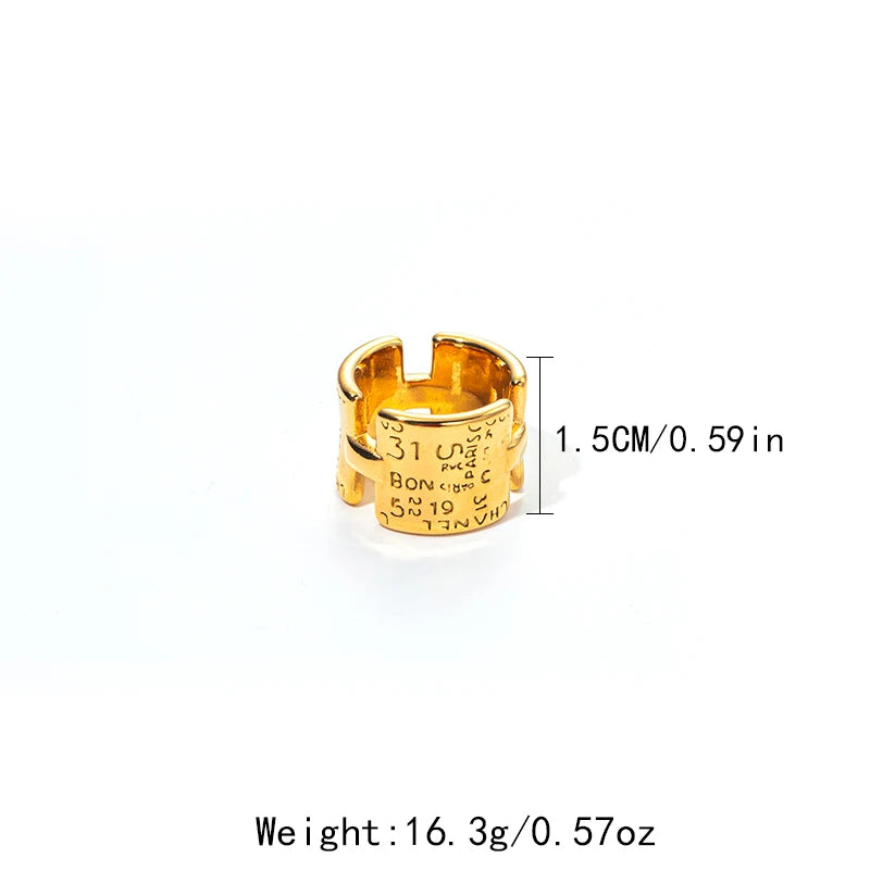 JINYVE Vintage Stainless Steel Wrap Ring  14K Gold Plated Engraved Ring