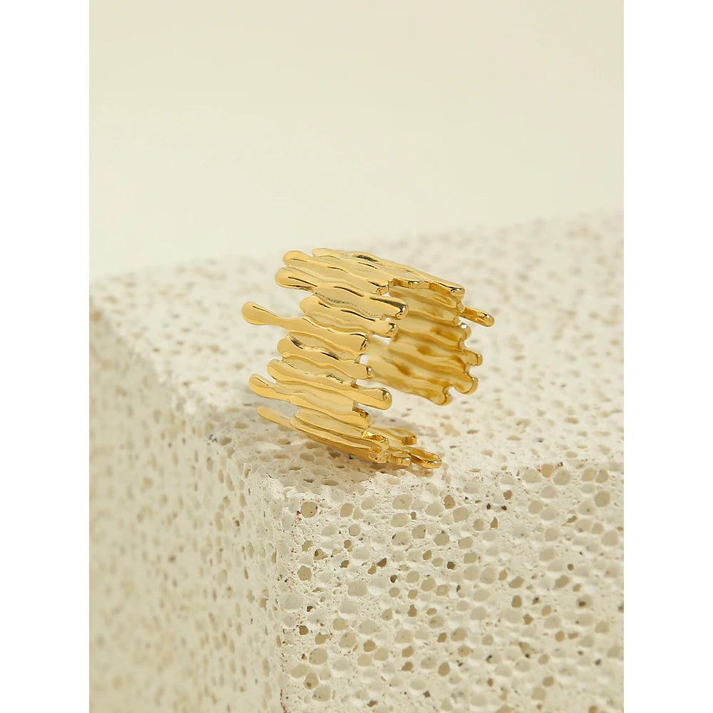 18K Gold Plated Stainless Steel Irregular Wide Rings