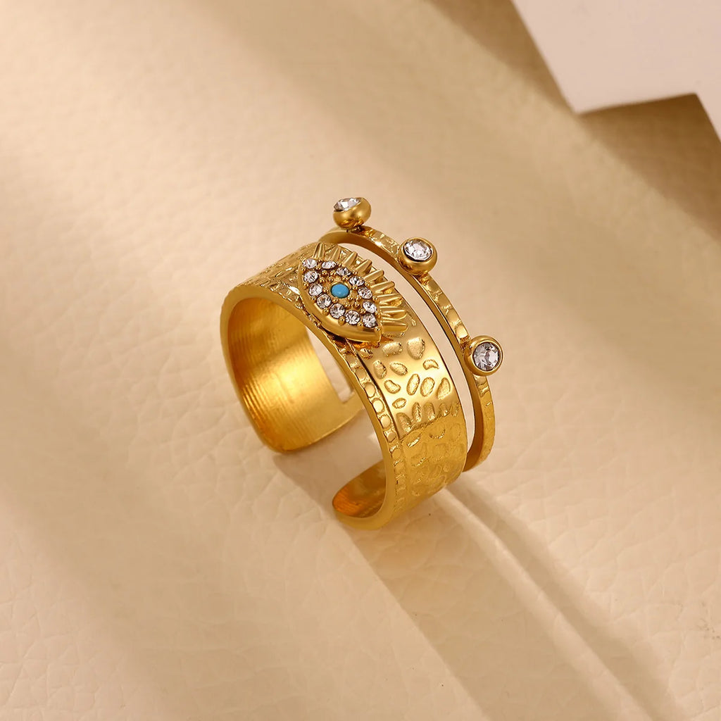 Punk Türkiye Eye Zirconcia Rings Gold Color Stainless Steel Waterproof