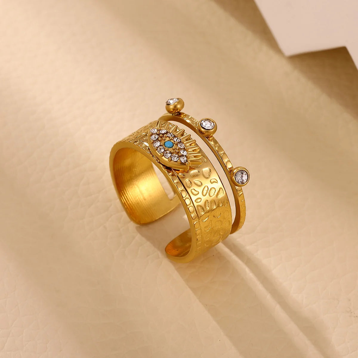 Punk Türkiye Eye Zirconcia Rings Gold Color Stainless Steel Waterproof