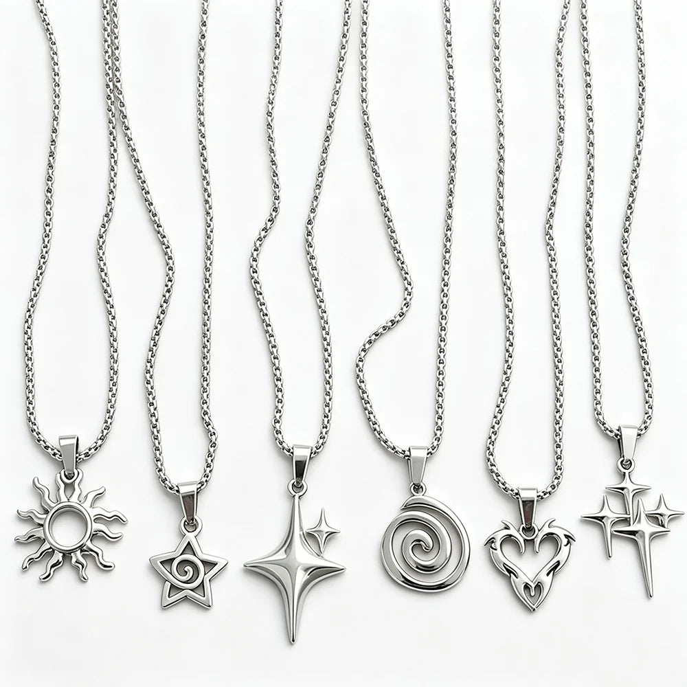 Shaped Y2K Stainless Steel Necklaces, Punk Style, Exquisite Y2K Chunky Chain Necklaces