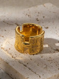 JINYVE Vintage Stainless Steel Wrap Ring  14K Gold Plated Engraved Ring