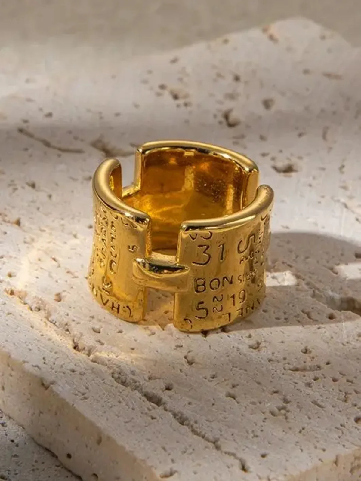 JINYVE Vintage Stainless Steel Wrap Ring  14K Gold Plated Engraved Ring