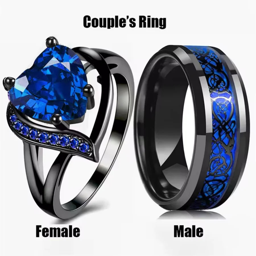 Blue Rhinestones Zircon Ring Men Stainless Steel Celtic Dragon Ring