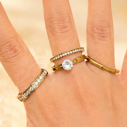 316 Stainless Steel Stackable Rings for Women Sparkling Zircon