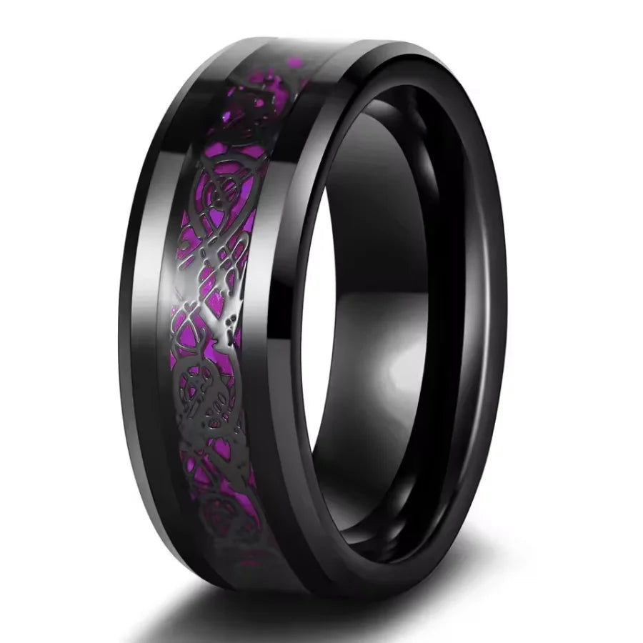 Blue Rhinestones Zircon Ring Men Stainless Steel Celtic Dragon Ring