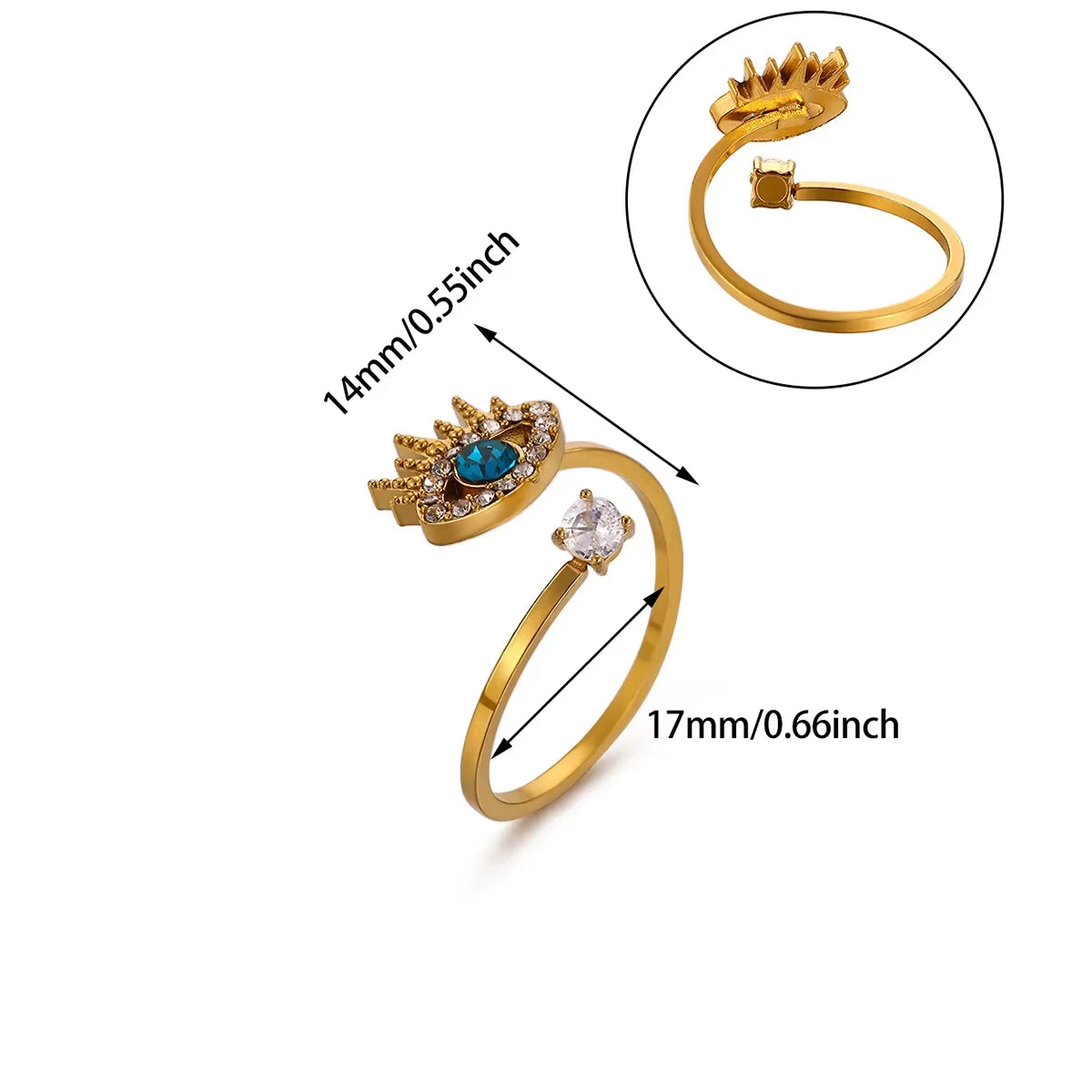Punk Türkiye Eye Zirconcia Rings Gold Color Stainless Steel Waterproof