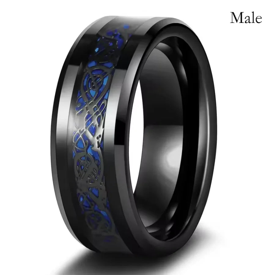 Blue Rhinestones Zircon Ring Men Stainless Steel Celtic Dragon Ring