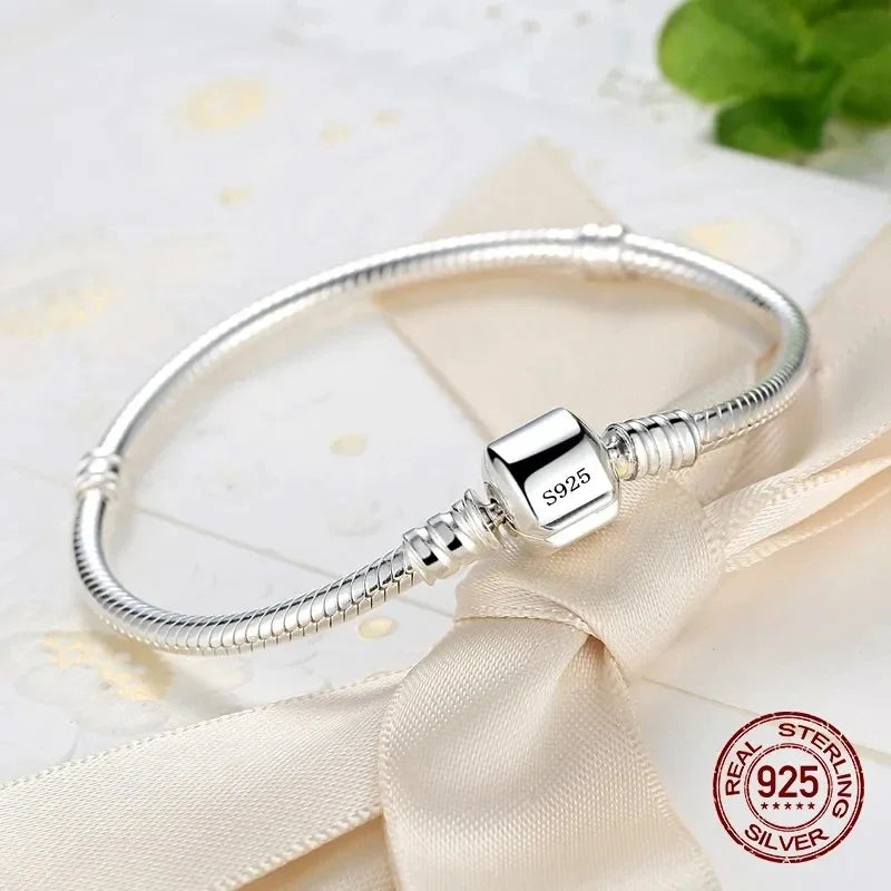 Handmade 925 Sterling Silver Charm Bracelet Soft Smooth Snake Bone Bracelets for Women