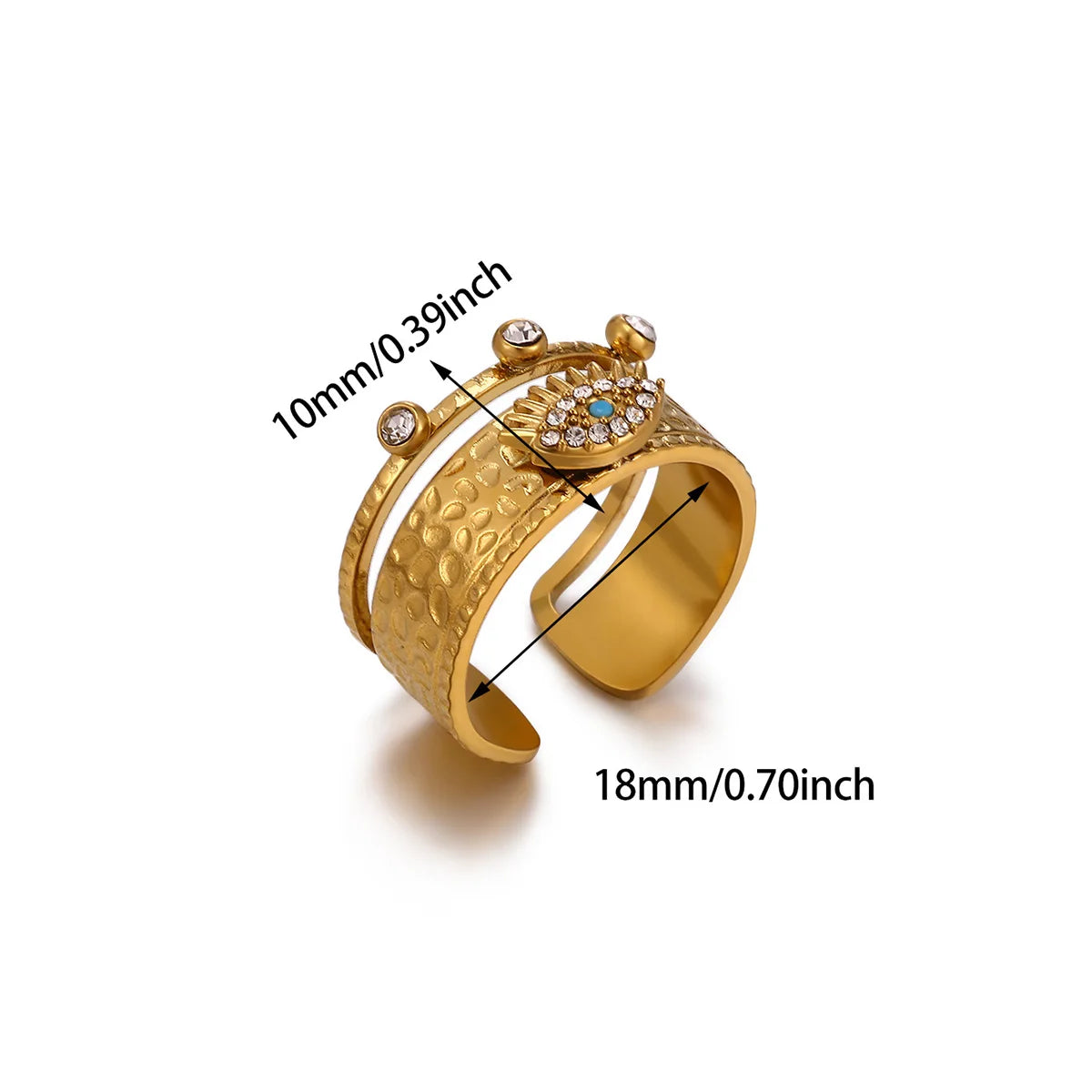 Punk Türkiye Eye Zirconcia Rings Gold Color Stainless Steel Waterproof