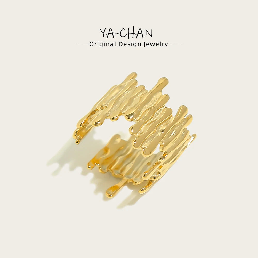 18K Gold Plated Stainless Steel Irregular Wide Rings