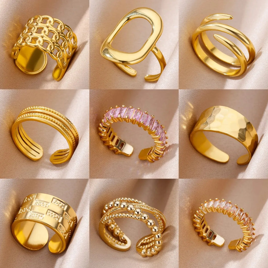 Stainless Steel Rings for Women Gold Color Never Fade Luxury