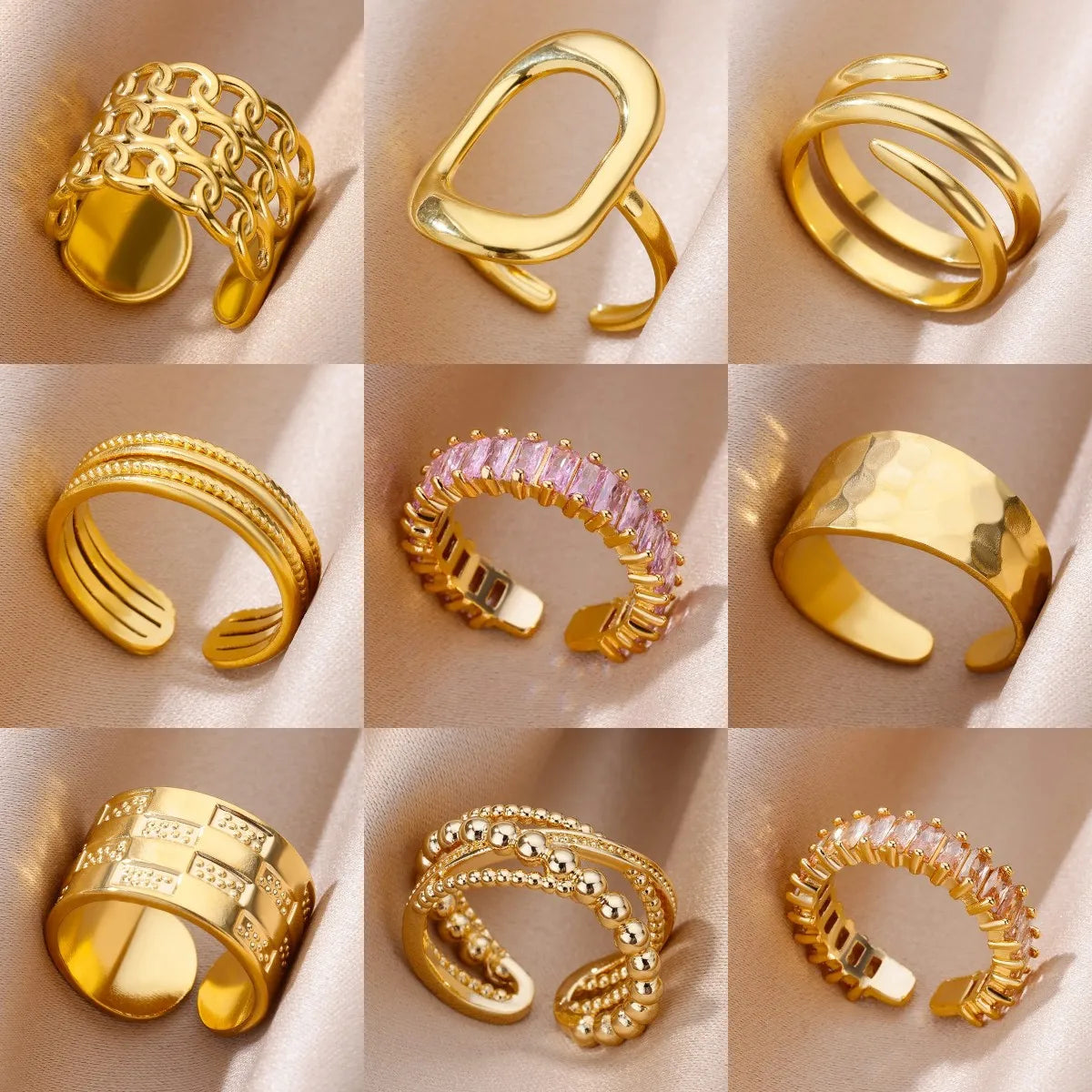 Stainless Steel Rings for Women Gold Color Never Fade Luxury