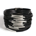 Leather Bracelet for Women Men Chunky Glitter Filled Slim Multilayer Wrap Wide Bracelets Party Jewelry