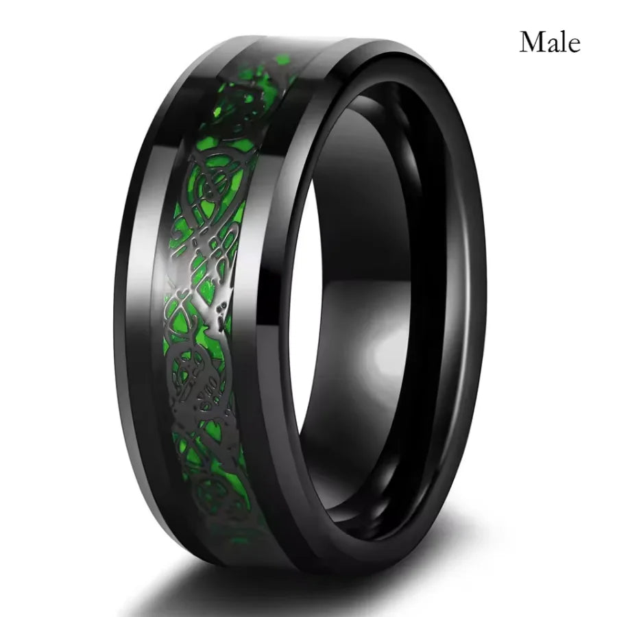 Blue Rhinestones Zircon Ring Men Stainless Steel Celtic Dragon Ring