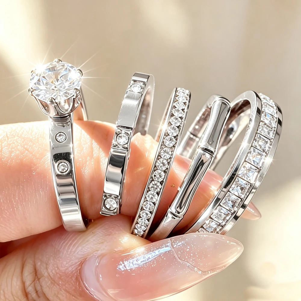 316 Stainless Steel Stackable Rings for Women Sparkling Zircon