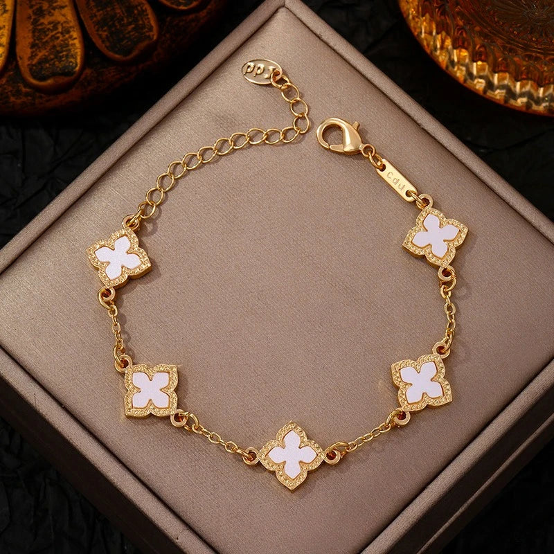Single-Sided Lucky Clover Plated Bracelet for Women,