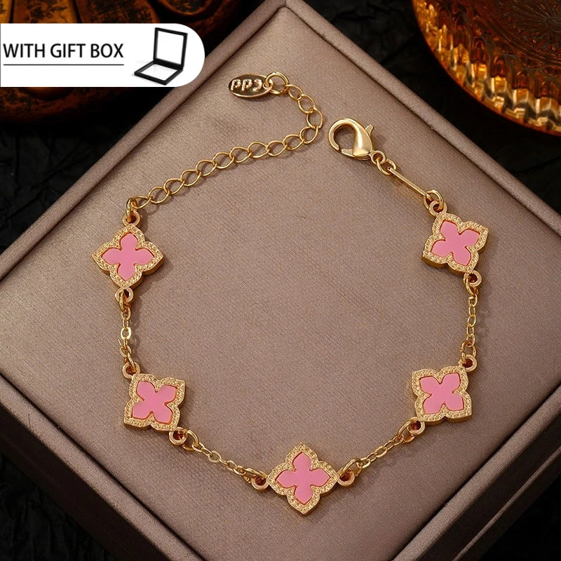 Single-Sided Lucky Clover Plated Bracelet for Women,