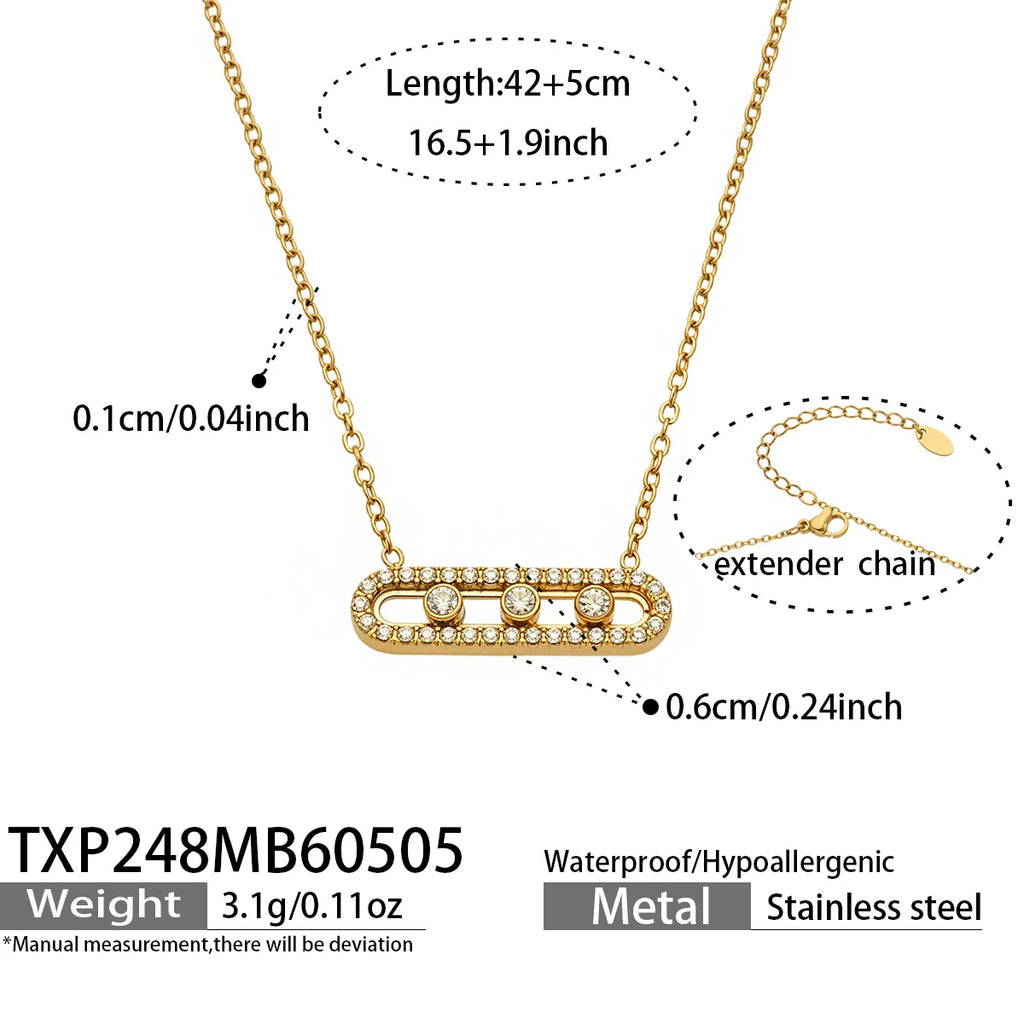 Three Slidable Zircon Pendant Necklace 18k Gold Plated Stainless Steel