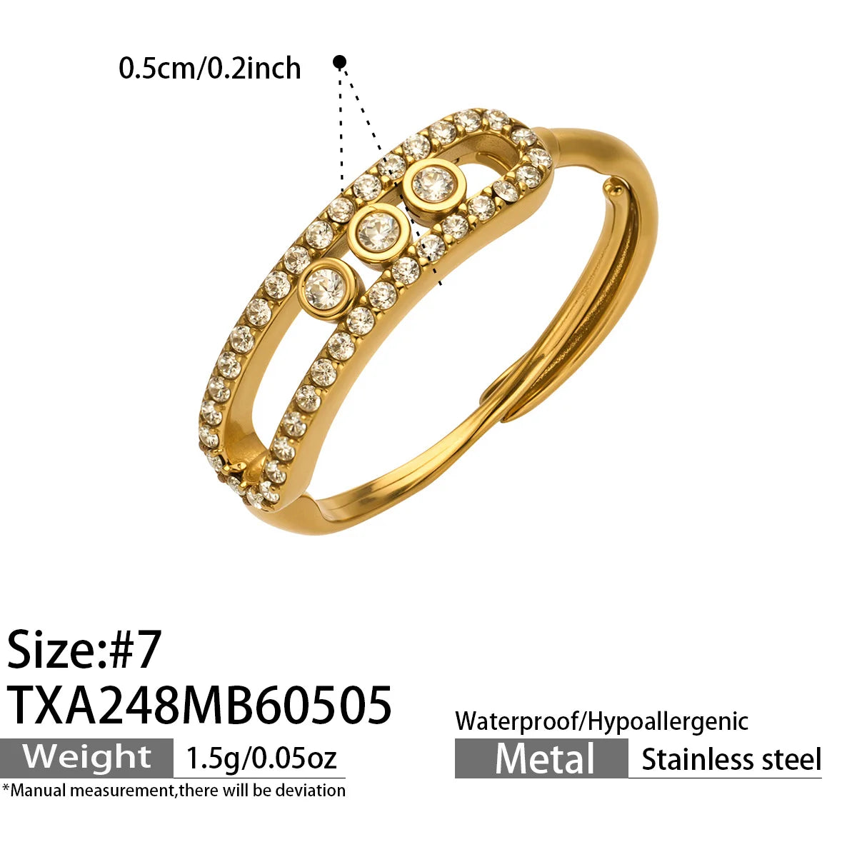 Three Slidable Zircon Pendant Necklace 18k Gold Plated Stainless Steel