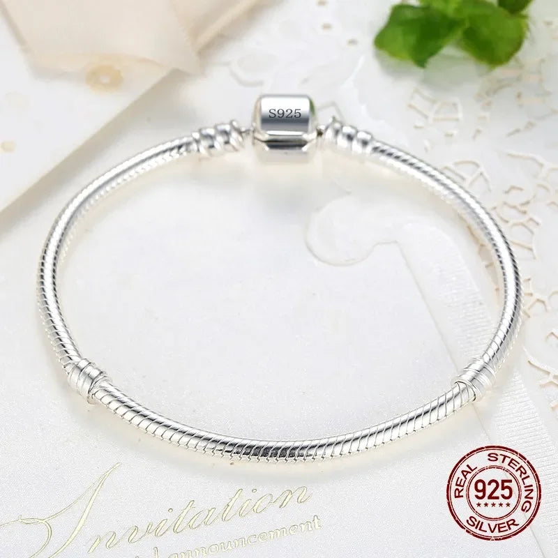 Handmade 925 Sterling Silver Charm Bracelet Soft Smooth Snake Bone Bracelets for Women