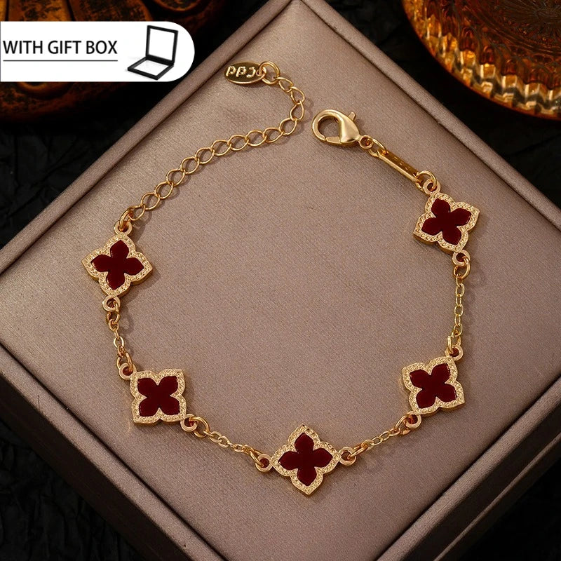 Single-Sided Lucky Clover Plated Bracelet for Women,