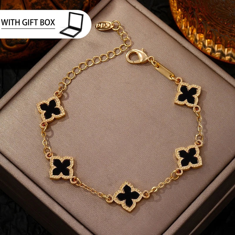 Single-Sided Lucky Clover Plated Bracelet for Women,
