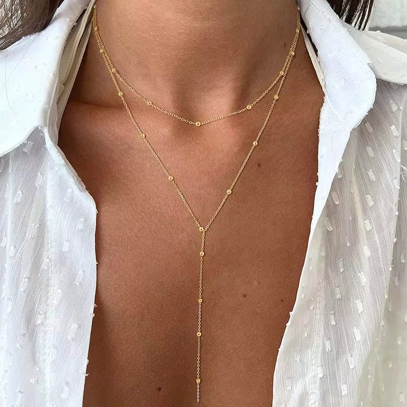 Stainless Steel Lariat Necklace Gold Plated