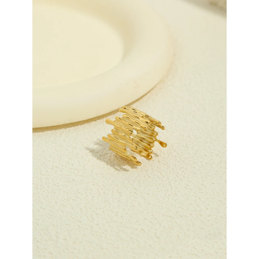 18K Gold Plated Stainless Steel Irregular Wide Rings