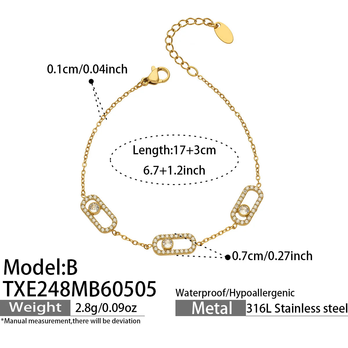Three Slidable Zircon Pendant Necklace 18k Gold Plated Stainless Steel