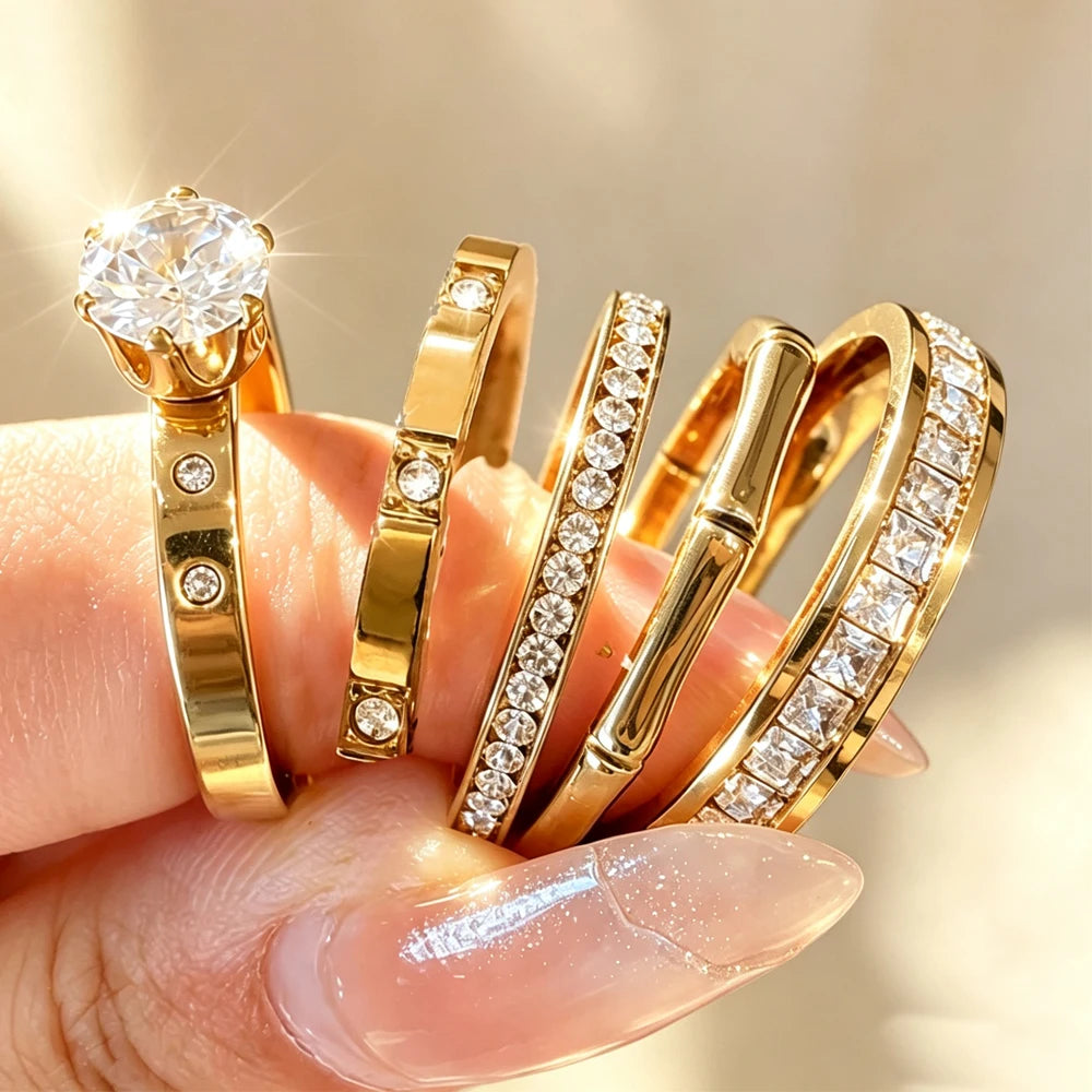 316 Stainless Steel Stackable Rings for Women Sparkling Zircon