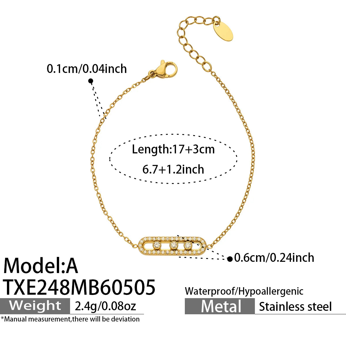 Three Slidable Zircon Pendant Necklace 18k Gold Plated Stainless Steel