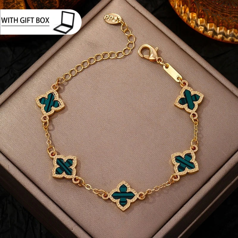 Single-Sided Lucky Clover Plated Bracelet for Women,