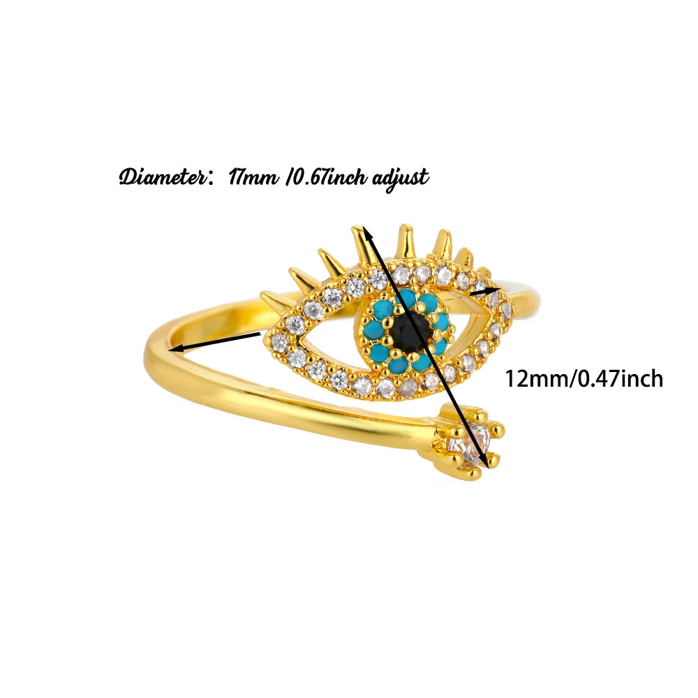 Punk Türkiye Eye Zirconcia Rings Gold Color Stainless Steel Waterproof