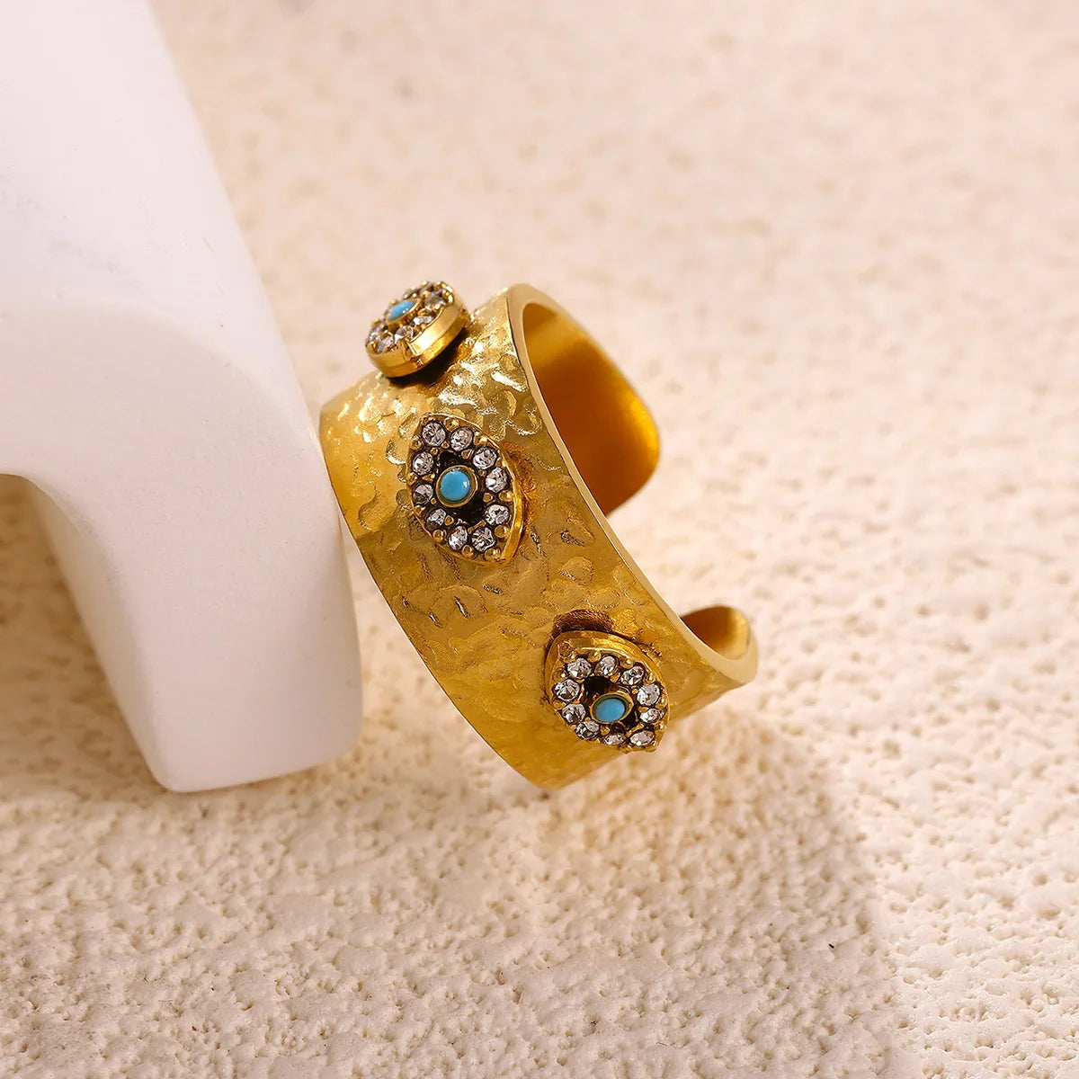 Punk Türkiye Eye Zirconcia Rings Gold Color Stainless Steel Waterproof