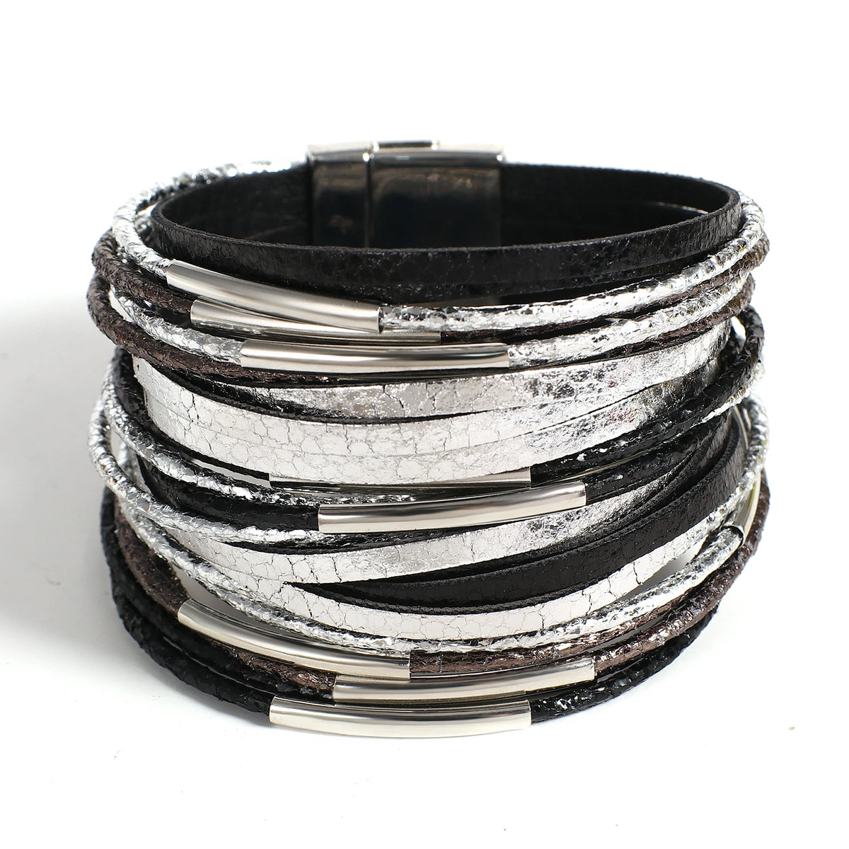 Leather Bracelet for Women Men Chunky Glitter Filled Slim Multilayer Wrap Wide Bracelets Party Jewelry