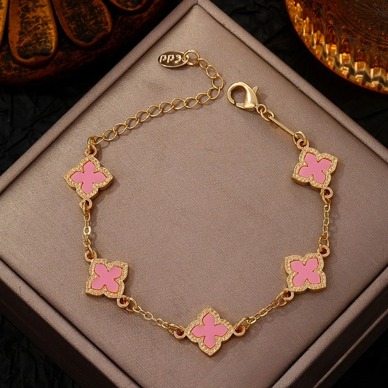 Single-Sided Lucky Clover Plated Bracelet for Women,