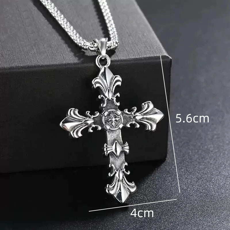 Men Unisex Vintage Silver Color Cross Pendant Necklace