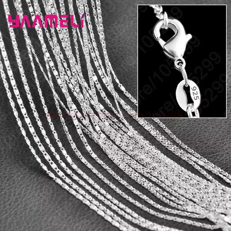 Pure 925 Sterling Silver Charm Link Chain Necklace Jewelry with Strong Smooth Lobster Clasps 16-30 Inches