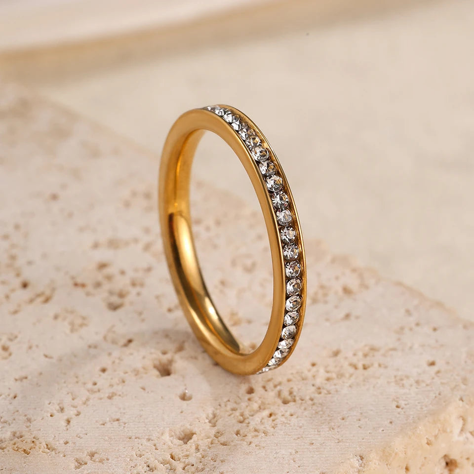 316 Stainless Steel Stackable Rings for Women Sparkling Zircon