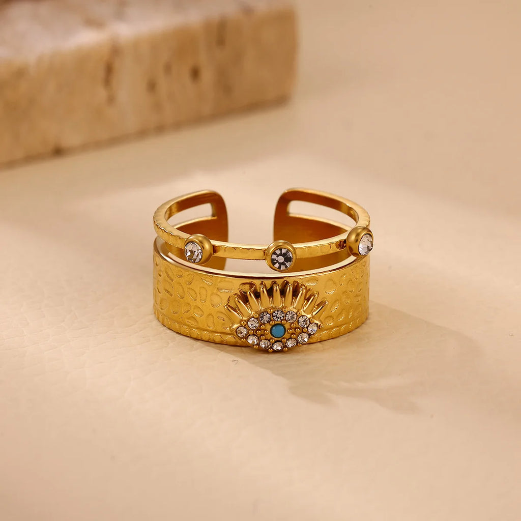 Punk Türkiye Eye Zirconcia Rings Gold Color Stainless Steel Waterproof
